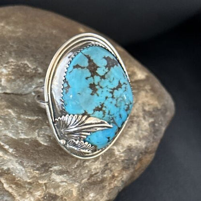 Navajo Blue Kingman Turquoise Ring | Sterling Silver | Sz 8 | Authentic Native American Handmade | 14554