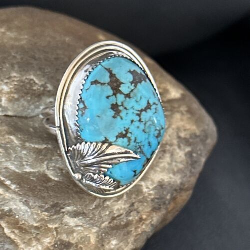 Navajo Blue Kingman Turquoise Ring | Sterling Silver | Sz 8 | Authentic Native American Handmade | 14554