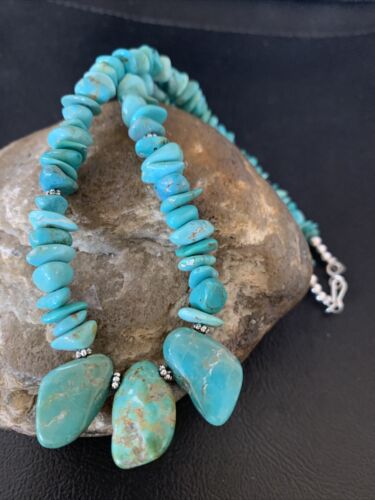 Navajo Blue Green Turquoise Necklace | Sterling Silver | 16" | Authentic Native American Handmade | 12913