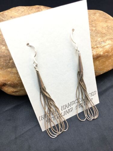 Native American Sterling Silver Chandelier Dangle Heishi Earrings | 2" | Authentic Handmade | 8982
