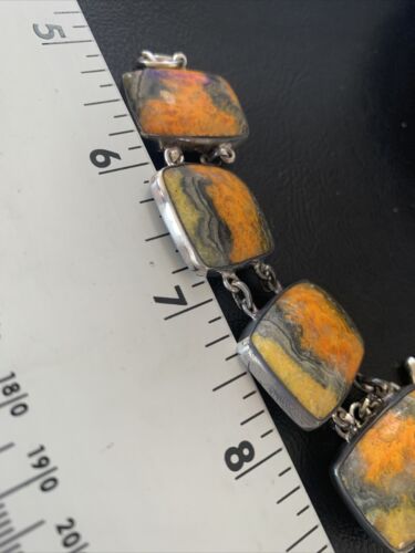 Navajo Bumblebee Jasper Link Bracelet | Sterling Silver | 5 Stone | 7.5" | Authentic Native American Handmade | 11655
