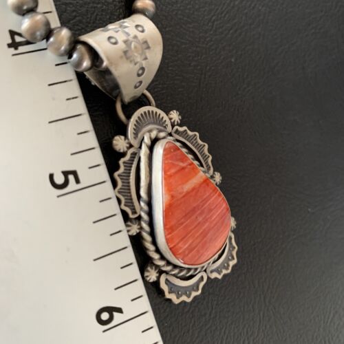 Navajo Red Spiny Oyster Pendant | Sterling Silver | 2" | Authentic Native American Handmade | 13320