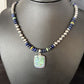 Navajo Green Turquoise Lapis Necklace with Opal Pendant | Sterling Silver | Native American Handmade | 14369