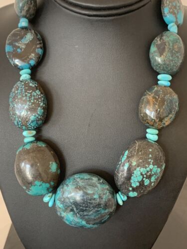 Navajo Graduated Sterling Silver Natural Blue Nugget Turquoise Necklace | Authentic Native American | 19" | 625