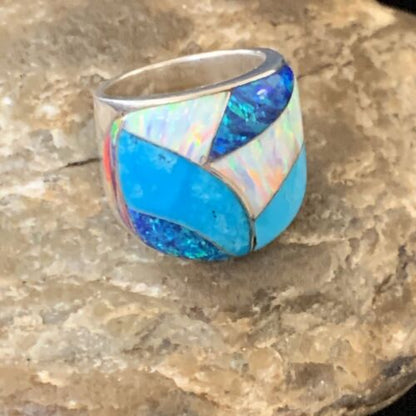 Navajo Blue Turquoise Opal Inlay Pinky Ring | Sz 6 | Authentic Native American Handmade | 12856