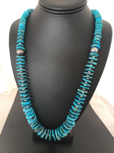 Navajo Kingman Turquoise Pendant Graduated Necklace | Sterling Silver | Authentic Native American | 30"