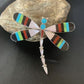 Zuni Coral Turquoise Inlay Dragonfly Necklace Pin Pendant | Sterling Silver | Native American Handmade | 11891