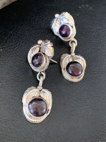 Navajo Purple Sugilite Post Dangle Earrings | Sterling Silver | Authentic Native American Handmade | 1596