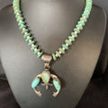 Navajo Royston Green Turquoise Naja Pendant Necklace | Sterling Silver | Authentic Native American Handmade | 13756