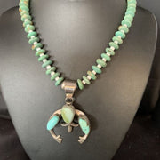Navajo Royston Green Turquoise Naja Pendant Necklace | Sterling Silver | Authentic Native American Handmade | 13756
