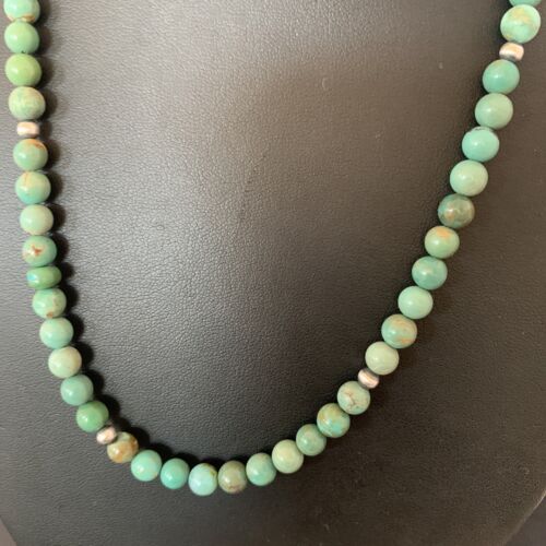 Navajo Royston Green Turquoise Necklace | Sterling Silver | Authentic Native American Handmade | 18" | 02213