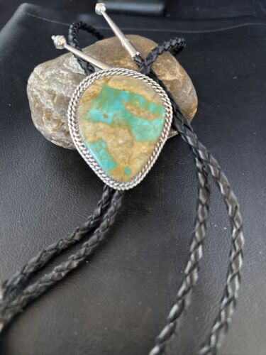 Navajo Green Royston Turquoise Bolo Tie | Sterling Silver | Authentic Native American Handmade | 14520 - Masha USA