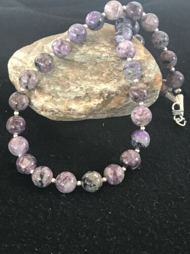 Native American Charoite Bead Necklace | Navajo Pearls | Sterling Silver | 19" | 8448