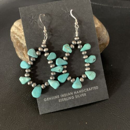 Navajo Blue Cluster Turquoise Bead Earrings | Sterling Silver | Authentic Native American Handmade | 13327