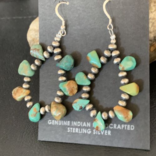 Navajo Green Cluster Turquoise Bead Earrings | Sterling Silver | Authentic Native American Handmade | 13370
