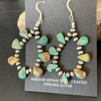 Navajo Green Cluster Turquoise Bead Earrings | Sterling Silver | Authentic Native American Handmade | 13370