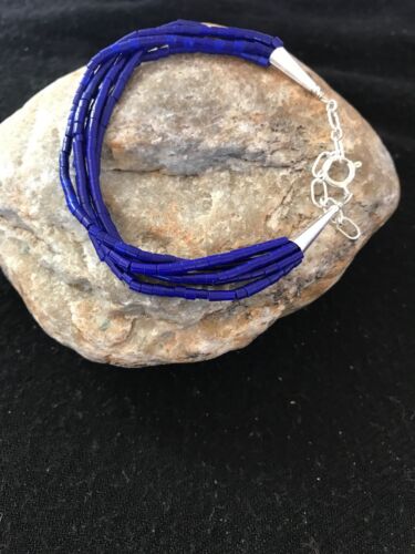 Blue Stabilized Lapis Heishi Bracelet | Sterling Silver | 5-Strand | 7" | 13598