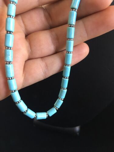 Native American Sterling Silver Blue Turquoise Necklace | 18" | 10011 - Masha USA