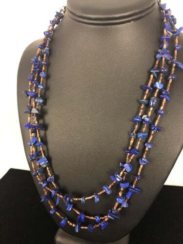 Navajo Multi Strand Necklace | Lapis Bone | Sterling Silver | 21" | Authentic Native American Handmade | 3343