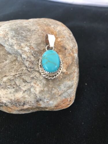Navajo Handmade Sterling Silver Turquoise Pendant | 1" | Native American | 3162
