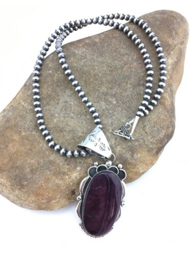 Navajo Pearls Purple Spiny Oyster Pendant Necklace | Sterling Silver | Native American Handmade | 4815