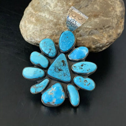 Navajo Pearls Kingman Turquoise Multi-Stone Pendant | Authentic Native American Sterling Silver | 11520