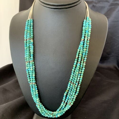 Navajo Sterling Silver Heishi Blue Turquoise Bead Necklace | 22" | Authentic Native American Handmade | 10921