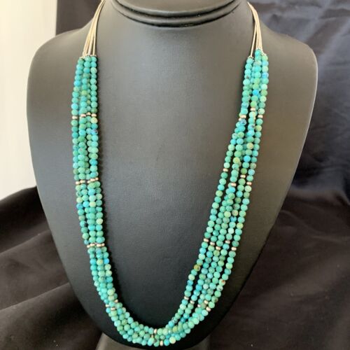 Navajo Sterling Silver Heishi Blue Turquoise Bead Necklace | 22" | Authentic Native American Handmade | 10921