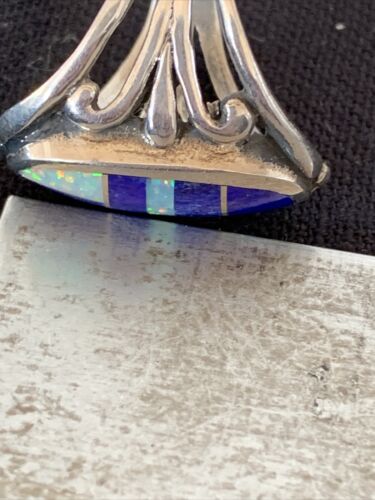 Southwestern Navajo Lapis & Opal Inlay Ring | Sterling Silver | Sz 7.5 | 1486