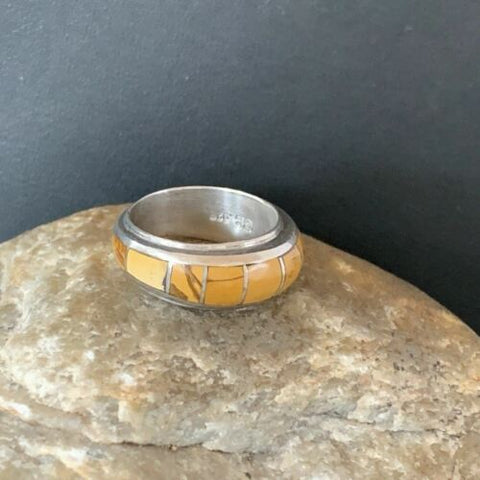 USA Women's Navajo Yellow Gold Turquoise Inlay Sterling Silver Ring Set6 10355