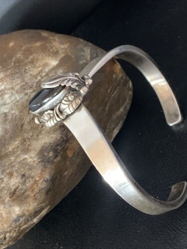 Navajo Black Onyx Cuff Bracelet | Sterling Silver | Authentic Native American Handmade | 13561