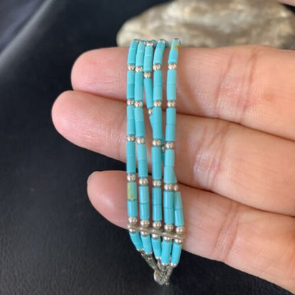 Navajo Blue Green Turquoise Heishi Sterling Silver Bracelet | 5-Strand | 8" | 13617