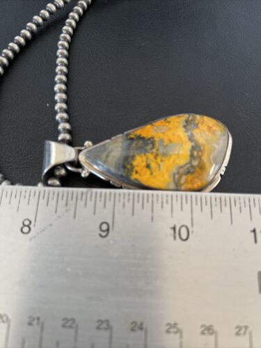 Men's Navajo Pearls Necklace with Bumblebee Jasper Pendant | Sterling Silver | Authentic Native American Handmade | 10556