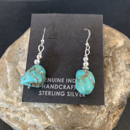 Navajo Turquoise Bead Nugget Earrings | Sterling Silver Pearls | Authentic Native American Handmade | 1" | 12897