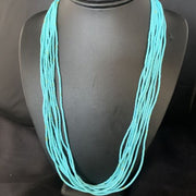 Navajo Blue Turquoise Heishi 10-Strand Liquid Sterling Necklace | 24" | Authentic Native American Handmade | 13424