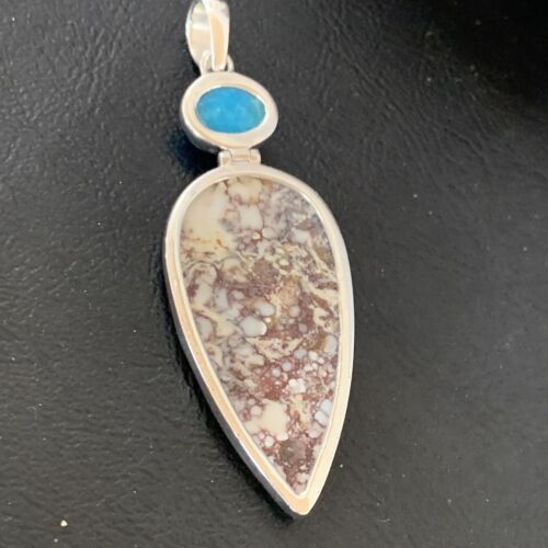 Navajo Wild Horse | Blue Kingman Turquoise Pendant | Sterling Silver | Authentic Native American Handmade | 12043