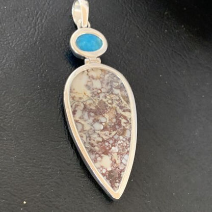 Navajo Wild Horse | Blue Kingman Turquoise Pendant | Sterling Silver | Authentic Native American Handmade | 12043