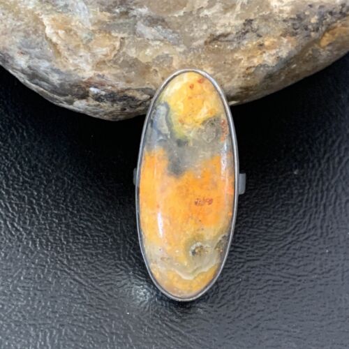 Navajo Bumble Bee Jasper Ring | Sterling Silver | Sz 8 Adjustable | Authentic Native American Handmade | 11545