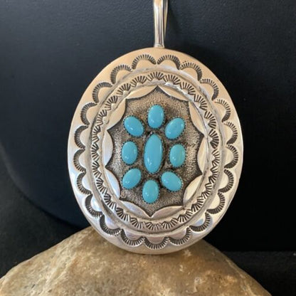 Navajo Blue Turquoise Cluster Pendant | Sterling Silver | 3" | Authentic Native American Handmade | 2105