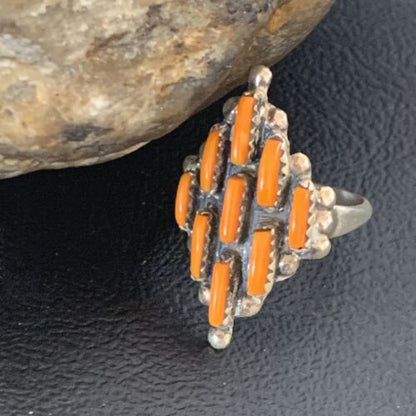 Navajo Orange Spiny Oyster Cluster Ring | Authentic Native American Sterling Silver | Multi-Stone | Sz 8.5 | 11924