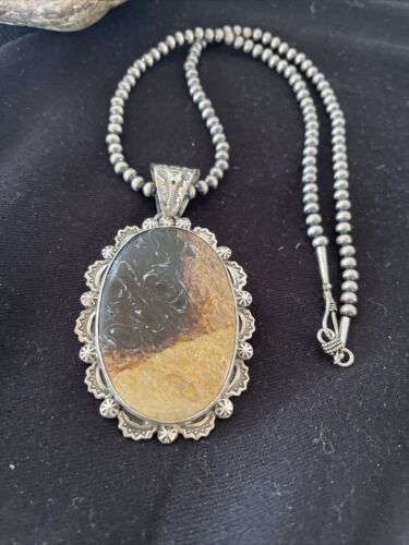 Navajo Pearls Picture Jasper Pendant Necklace | Sterling Silver | Authentic Native American Handmade | 1302
