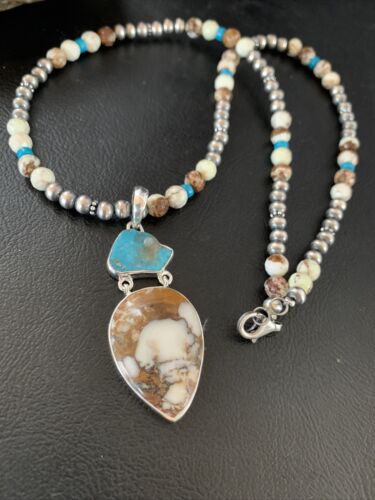 Navajo Wild Horse Turquoise Pendant Necklace | Authentic Native American Sterling Silver | Multi-Stone | 13294