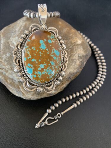 Navajo Blue #8 Turquoise Pendant Necklace | Sterling Silver | Authentic Native American Handmade | 10229