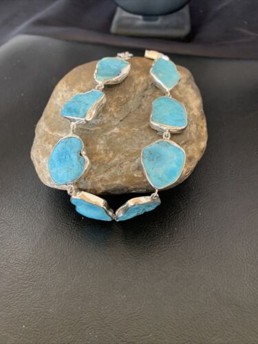 Navajo Blue Kingman Turquoise Rough Pendant Necklace | Sterling Silver | 18" | Authentic Native American Handmade | 11626