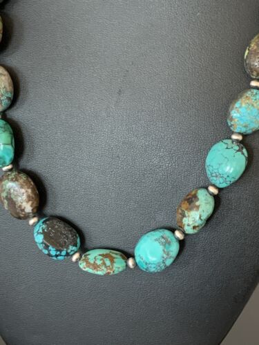 Authentic Native American Navajo Sterling Silver Spiderweb Turquoise Graduated Nugget Necklace | 20" | 229