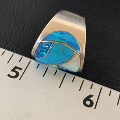 Navajo Blue Turquoise Opal Inlay Band | Sz 5 | Authentic Native American Handmade Men's Pinky Ring | 12858