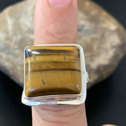 Native American Square Tigers Eye Ring | Sterling Silver | Sz 7 | 11433 - Masha USA