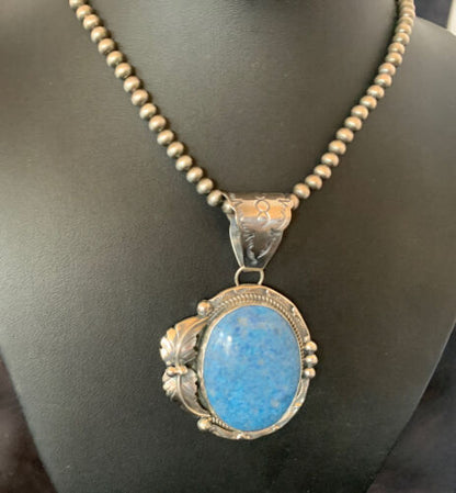 Navajo Denim Lapis Necklace with Pendant | Sterling Silver | Authentic Native American Handmade | 12443