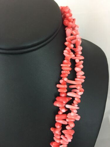Navajo Native American Coral 2-Strand Bamboo Necklace | Sterling Silver | Southwestern 3253 - Masha USA