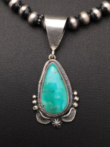 Navajo Green Turquoise Pendant Necklace | Sterling Silver | Authentic Native American Handmade | 2645